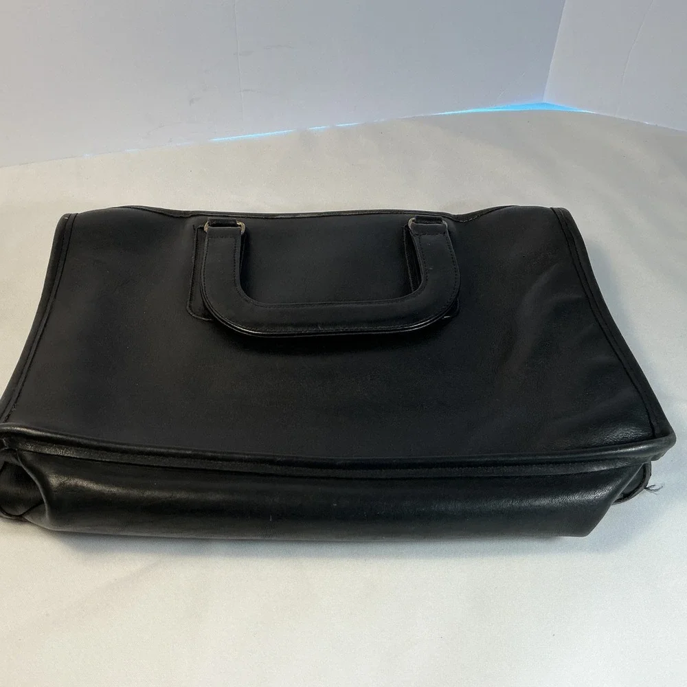 Vintage Coach Black Leather Briefcase Retractable Handle Document Bag 5265